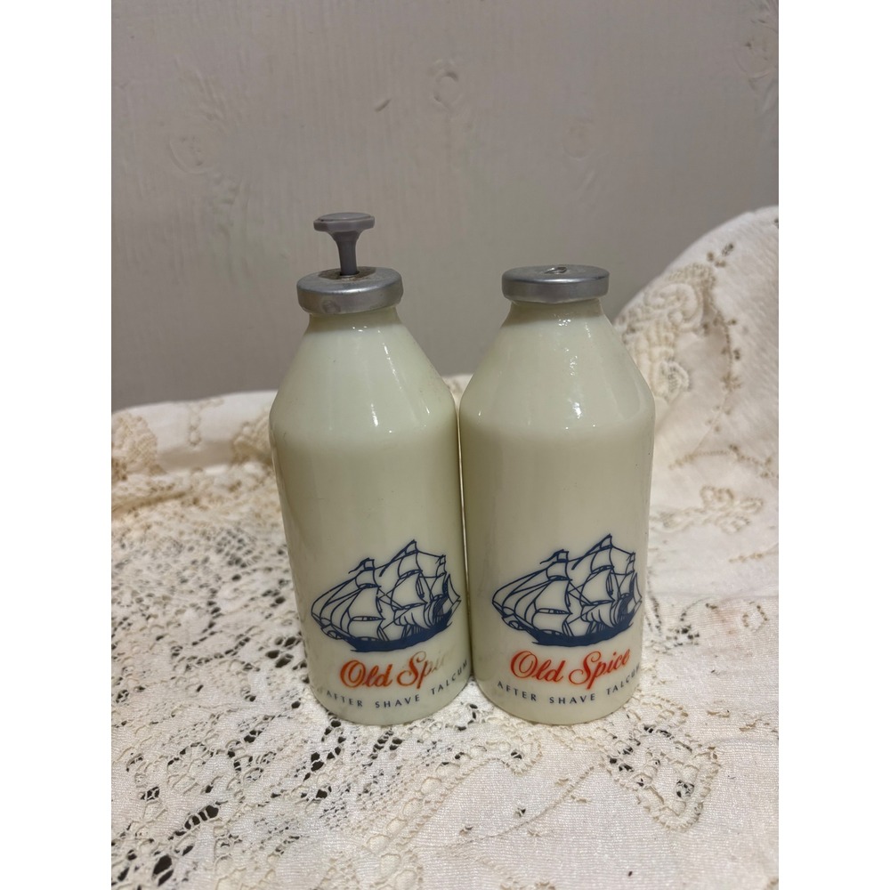 Vintage Old Spice Shulton After Shave Talcum Milk Glass Bottles Set of 2 Empty